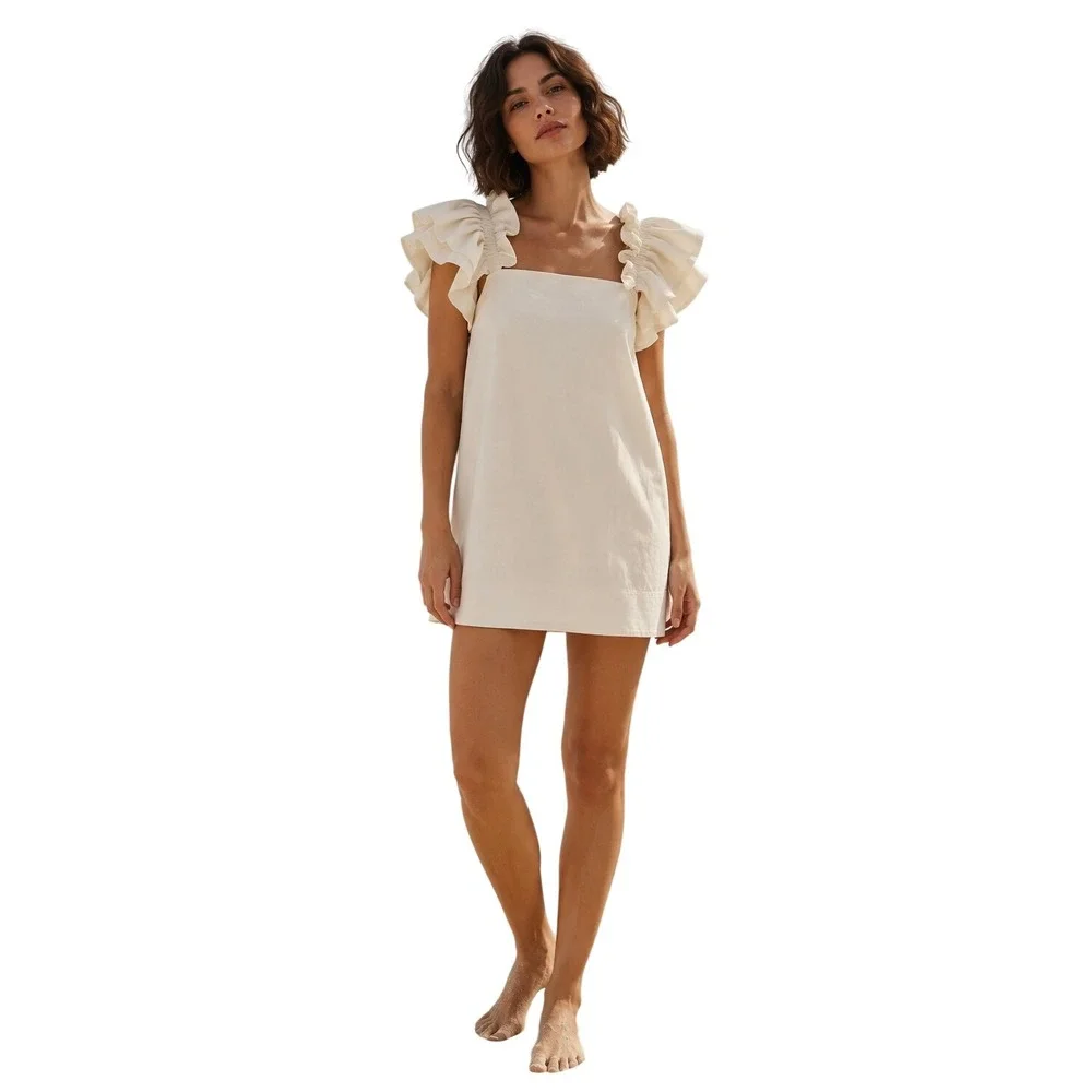 Free People Josie Mini Dress S Snow White Ruffle Sleeve Coastal Romantic